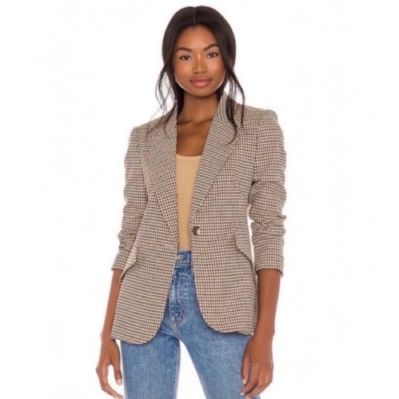 L'agence Chamberlain Tailored Blazer Tan Brown Preppy Plaid Jacket Size 8 Nwt